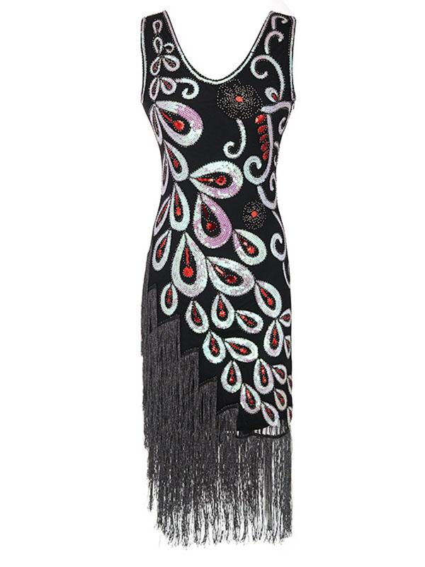 princess polly baby blue dress Deluxe 1920s Flapper Dress – Peacock Sequin Gatsby Dress Black / L