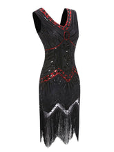 Load image into Gallery viewer, Red 1920s Sequined Flapper Dress