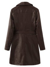 Load image into Gallery viewer, Women's Coat PU Leather Turndown Collar Fall Winter Plush Regular Midi Length Coat Solid Color Coat