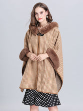 Load image into Gallery viewer, Faux Fur Coat Wool Cape Coat Hooded Long Sleeve Women Gingham Overcoat