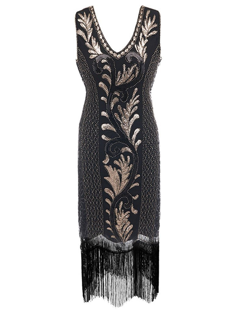 1920s sequin dress 6 Color 1920S Sequined Fringe Peacock Flapper Dress, Gold / 3XL