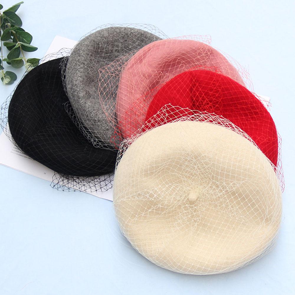 Vintage Wool Beret with Veil, Adjustable Fit, 100% Wool Felt, 7.1\