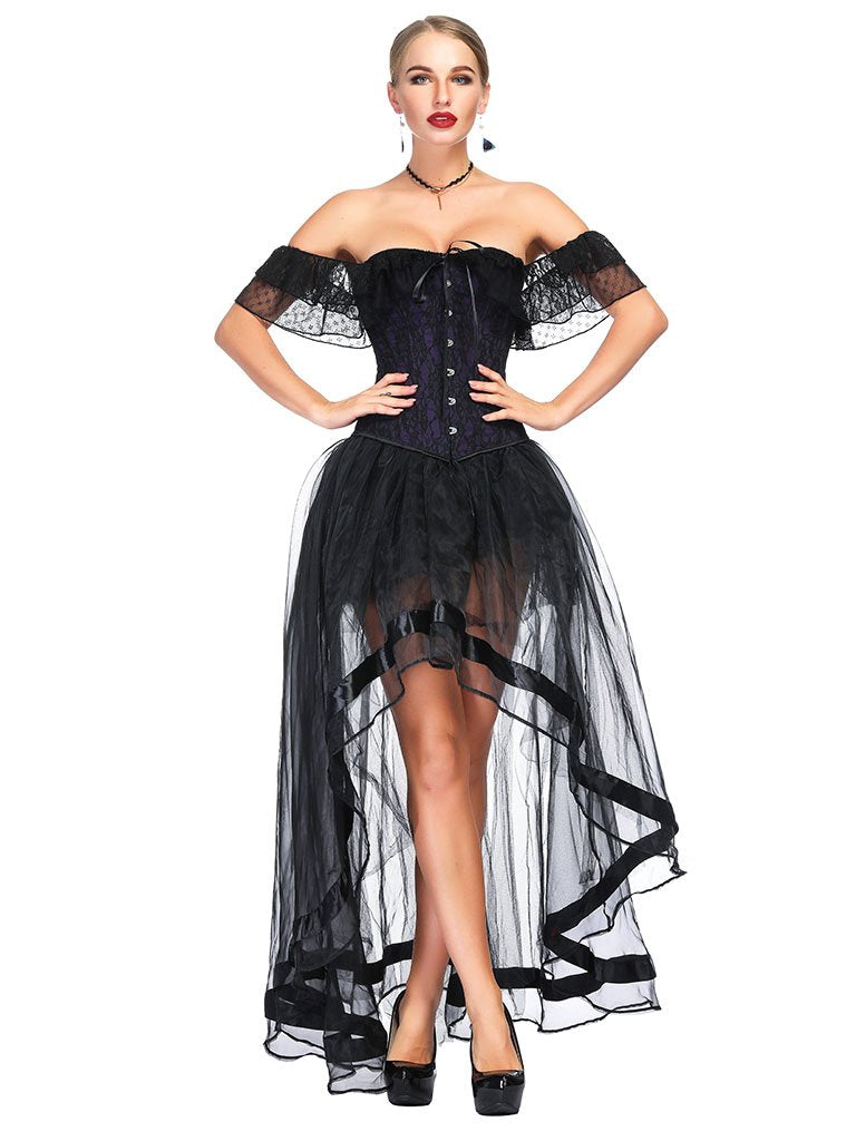 Halloween Costume Gothic Black Vintage Corset Top High Low Skirt for Women, Black / XL Halloween Costume Gothic Black Vintage Corset Top High Low Skirt for Women, Black / XL