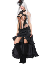 Load image into Gallery viewer, Gothic Costume Halloween Gold Women Corset Ruffles High Low Skirt And Pauldron Outfit