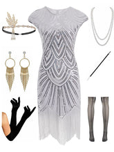 Load image into Gallery viewer, Pink Dress 20s 1920s Gatsby Sequined Fringed Flapper Dress Set
