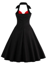 Load image into Gallery viewer, Black Halter Off Shoulder Retro Dress