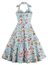 Load image into Gallery viewer, Halter Off Shoulder Floral Bow Retro Dress