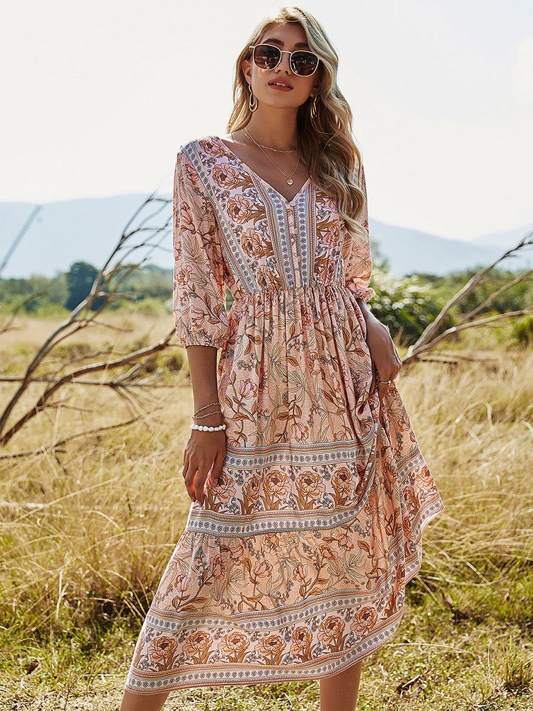 womens bohemian dress Boho Dreams Maxi Dress Jade/Natural / L