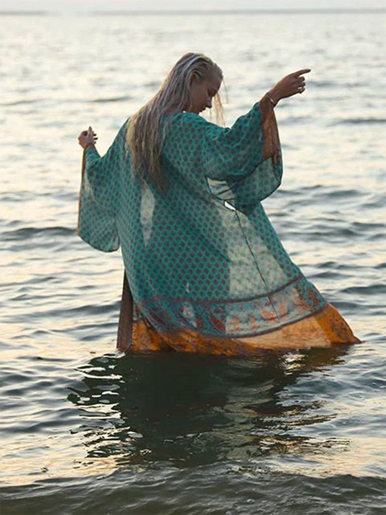 Boho Dress Bikini Cover Up Long Kimono Beach Dress For Women  Jolly Vintage