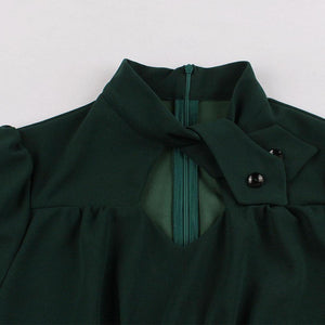Dark Green Pockets Short Sleeve 50s Dress
