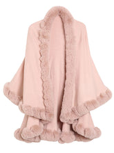 Load image into Gallery viewer, Faux Fur Coat Women Plaid Poncho Long Sleeve Batwing Oversized Cape Coat
