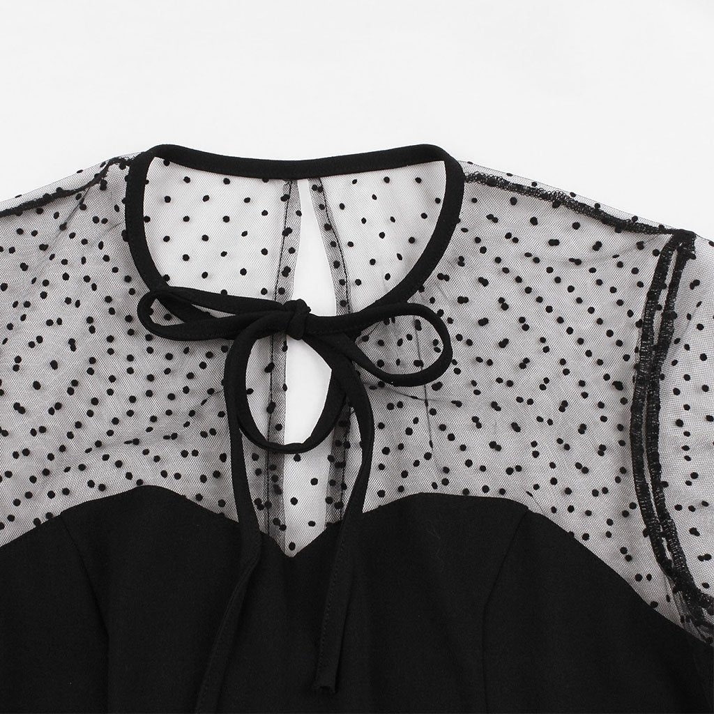 with Pocket Semi-Sheer A Line Black 50s Dress, Black / S