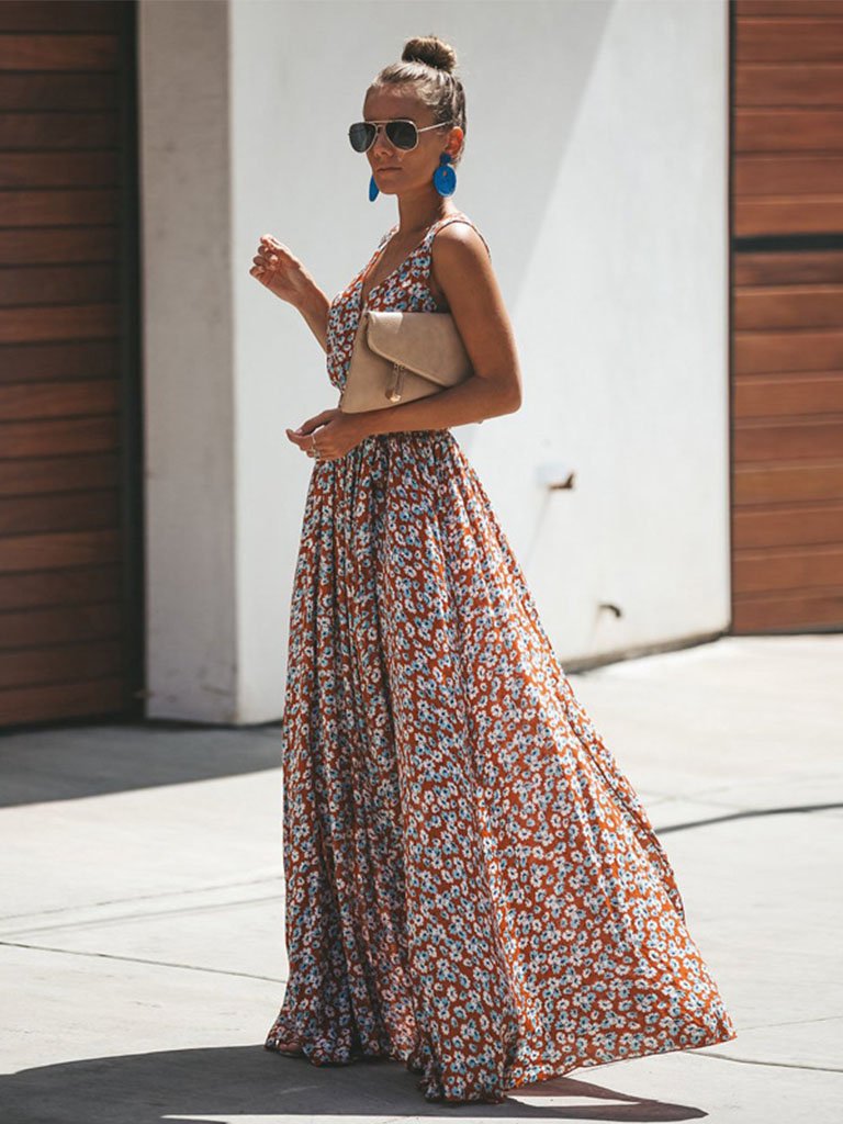 Women's Boho Dress Floral Printed Sexy V Neck Summer Maxi Dresses Sleeveless Women's Boho Dress Floral Printed Sexy V Neck Summer Maxi Dresses Slee –  Jolly Vintage