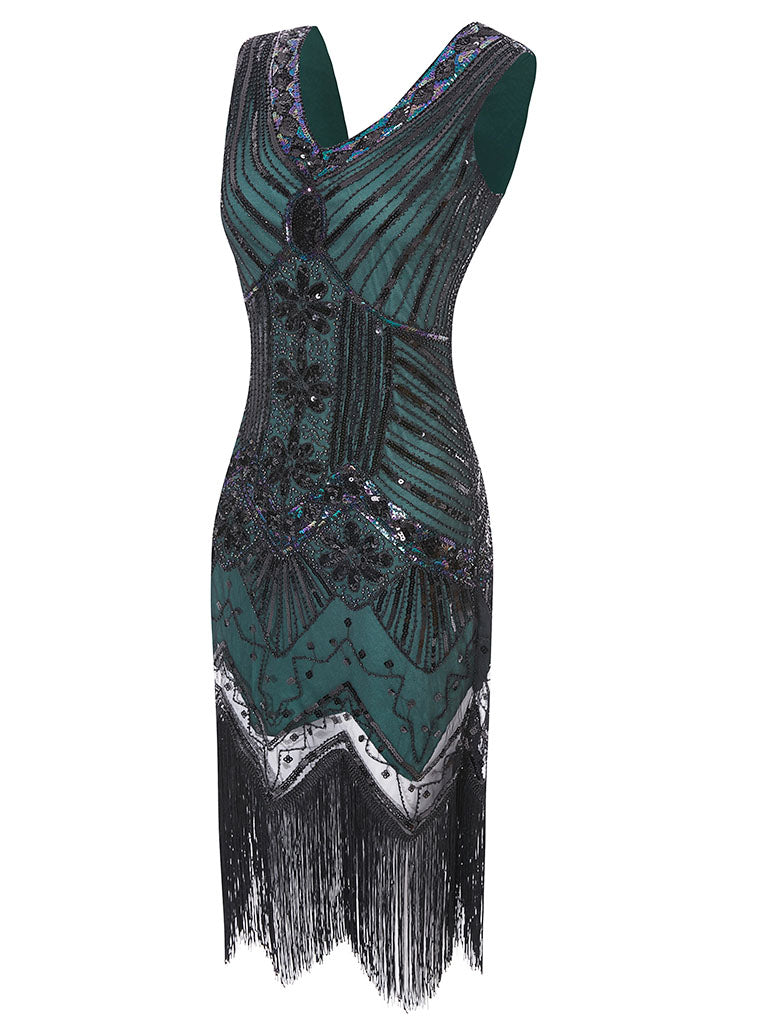 Dark Green 1920s Sequined Flapper Dress Jolly Vintage Dark Green 1920s Sequined Flapper Dress Jolly Vintage