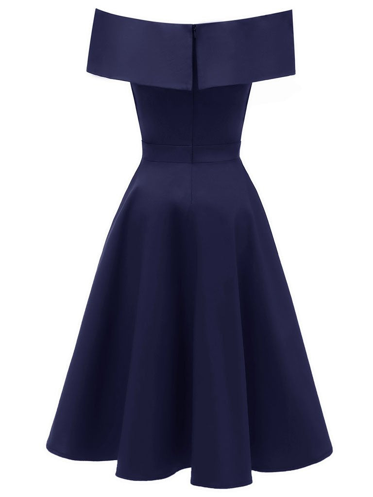 navy blue 50's style dress 1950's Vintage Dropped Shoulder Dress Glamour