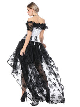 Load image into Gallery viewer, Gothic Costume Halloween Women Black Lace Short Sleeve Top Corset And Asymmetrical Skirt
