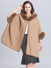 Load image into Gallery viewer, Faux Fur Coat Wool Cape Coat Hooded Long Sleeve Women Gingham Overcoat