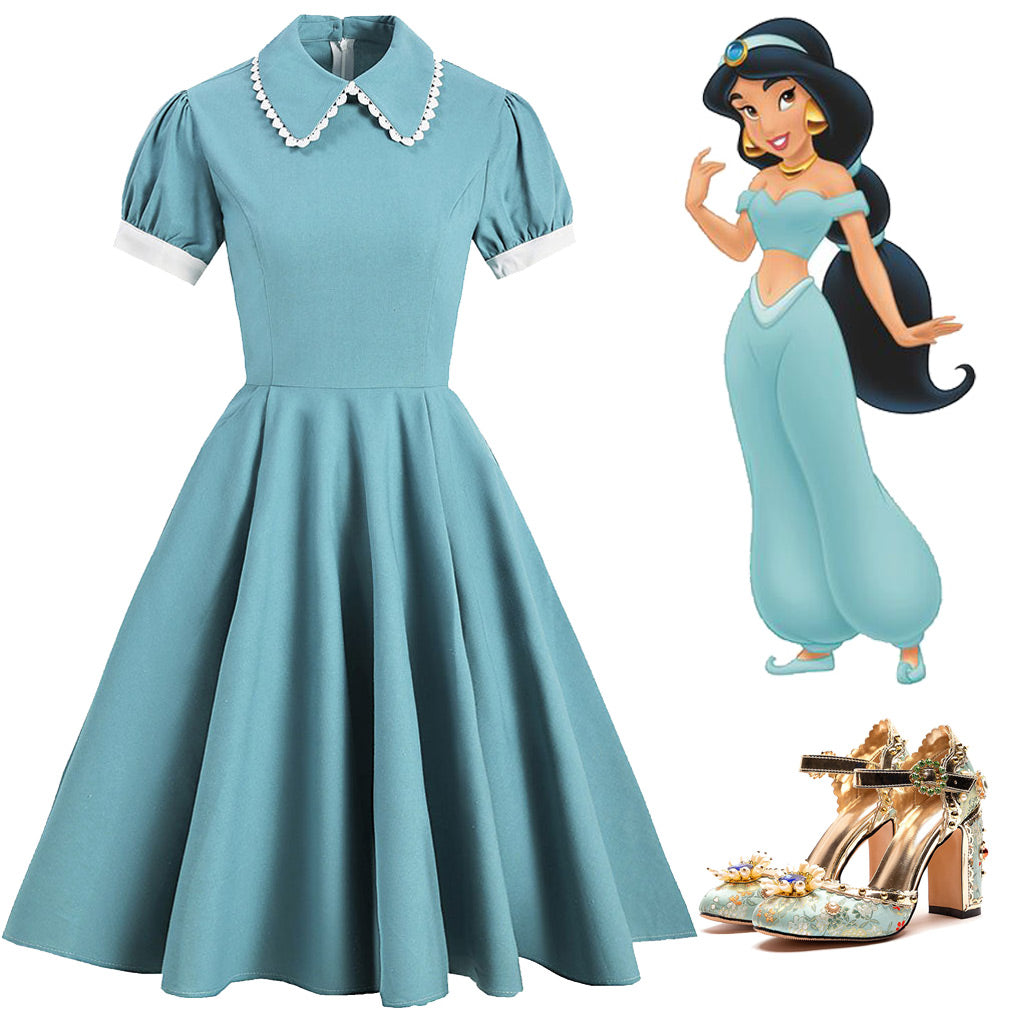 Lake Blue Peter Pan Collar 1950S Dress With Pockets – Jolly Lake Blue Peter Pan Collar 1950S Dress With Pockets – Jolly