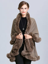 Load image into Gallery viewer, Faux Fur Coat Women Plaid Poncho Long Sleeve Batwing Oversized Cape Coat