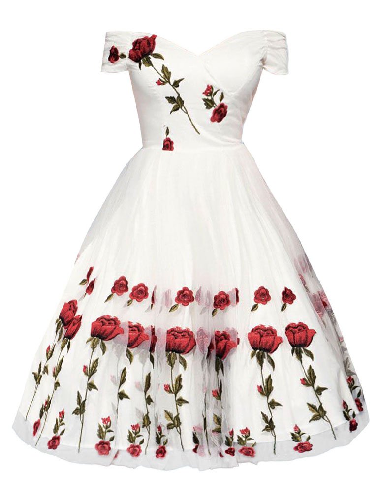 50's Flower Dress with Embroided Details