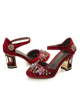 Load image into Gallery viewer, Luxury Womens Rhinestone Embroidery Crystal Flower Mary Janes Pumps