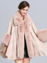 Load image into Gallery viewer, Plaid Women Poncho Sweater Faux Fur Coat Shawl Collar