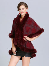 Load image into Gallery viewer, Women Poncho Wrap Faux Fur Collar Double Layer