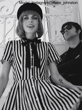 Load image into Gallery viewer, Beetlejuice Costume Pocket Dress Black and White Vertical Stripe Dress With Sunglasses