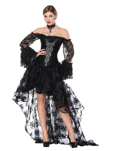 Gothic Costume Halloween Black Strapless Asymmetrical Skirt And Corset