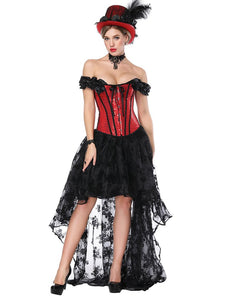 Gothic Costume Halloween Red Strapless Asymmetrical Skirt And Corset