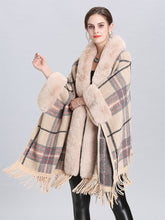 Load image into Gallery viewer, Faux Fur Coat Women Plaid Poncho Long Sleeve Batwing Oversized Cape Coat