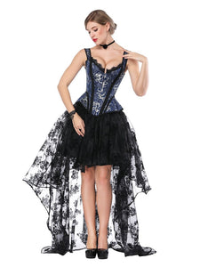 Halloween Costume Gothic Red Vintage Corset Top High Low Skirt For Women