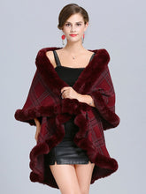 Load image into Gallery viewer, Women Poncho Wrap Faux Fur Collar Double Layer