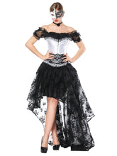 Load image into Gallery viewer, Gothic Costume Halloween Women Black Lace Short Sleeve Top Corset And Asymmetrical Skirt