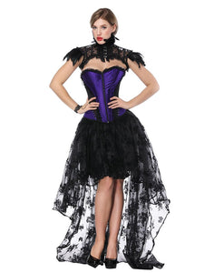 Gothic Costume Halloween Purple Strapless Asymmetrical Skirt And Corset