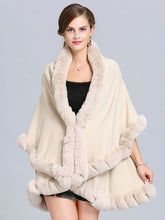 Load image into Gallery viewer, Faux Fur Coat Women Plaid Poncho Long Sleeve Batwing Oversized Cape Coat