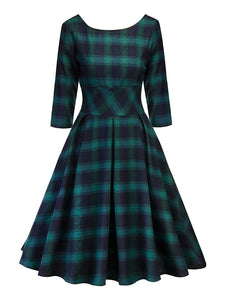 Elegent Low Back Crewneck Sleeveless Plaid Vintage Dress