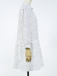 Women's White Polka Dots V Neck Loose Midi Length Dress