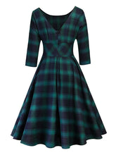 Load image into Gallery viewer, Elegent Low Back Crewneck Sleeveless Plaid Vintage Dress
