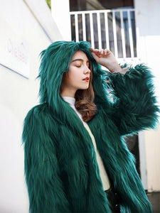 Faux Fur Coat Women Hooded Long Sleeve Oversized Winter Coat