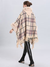 Load image into Gallery viewer, Faux Fur Coat Women Plaid Poncho Long Sleeve Batwing Oversized Cape Coat