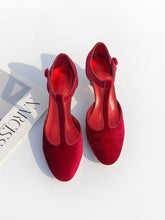 Load image into Gallery viewer, Velvet Rhinestone Chunky Heel  Vinatge Shoes