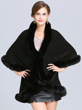 Load image into Gallery viewer, Faux Fur Coat Women Plaid Poncho Long Sleeve Batwing Oversized Cape Coat