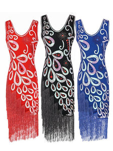3 Colors 1920s Peacock Sequined Flapper Dress