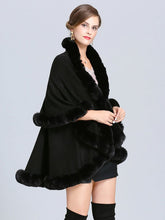Load image into Gallery viewer, Faux Fur Coat Women Plaid Poncho Long Sleeve Batwing Oversized Cape Coat