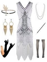 Load image into Gallery viewer, 1920s  Sequined Fringed Gatsby Flapper Dress Set