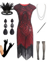 Load image into Gallery viewer, 1920s Gatsby Sequined Fringed Flapper Dress Set