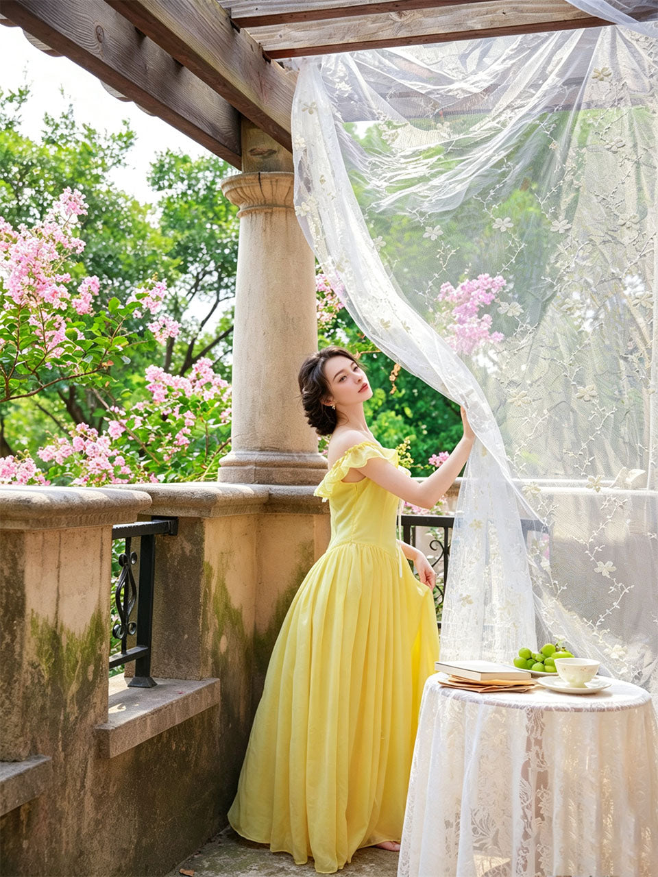 Belle Inspired Yellow Maxi Dress Romantic Princesscore Cottagecore Gown, Yellow / S