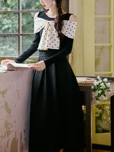 Load image into Gallery viewer, Retro Polka Dot Bow Top and Black Skirt 1950s Vintage Suit