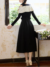 Load image into Gallery viewer, Retro Polka Dot Bow Top and Black Skirt 1950s Vintage Suit